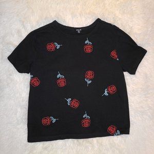 Black Crop top with Rose Embroidery